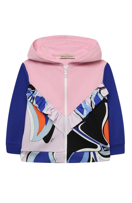 Детский хлопковая толстовка EMILIO PUCCI разноцветного цвета, арт. 9N4070/NE020/2-4 | Фото 1 (Рукава: Длинные; Материал внешний: Хлопок; Девочки Кросс-КТ: Толстовка-одежда; Ростовка одежда: 4 года | 104 см)