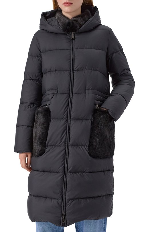 Пуховик с отделкой из норки manzoni24 25M1309-NY0V/48-50 Чёрный  25M1309-NY0V/48-50 Фото 3