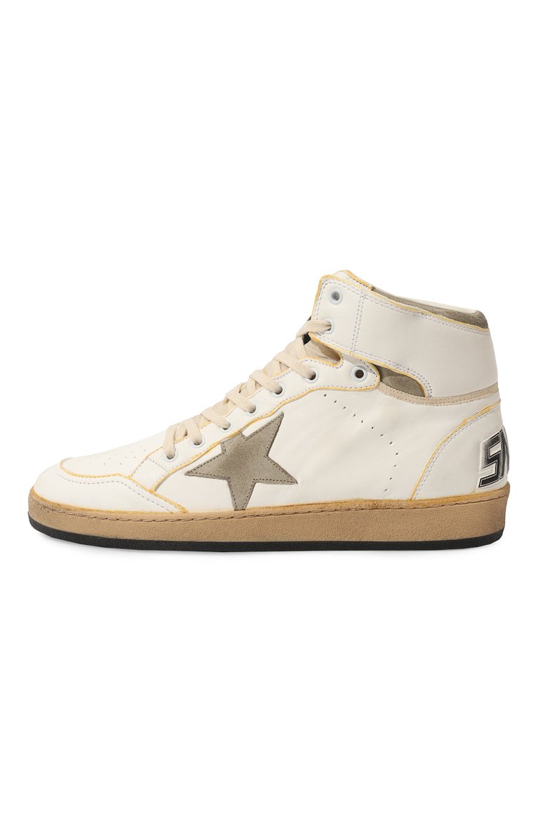 Мужские кожаные кеды sky-star GOLDEN GOOSE DELUXE BRAND белого цвета, арт. GMF00230.F004089 | Фото 4 (Подошва: Массивная; Материал внутренний: Натуральная кожа, Текстиль; Материал сплава: Проставлено; Драгоценные камни: Проставлено; Материал утеплителя: Без утеплителя; Стили: Классический; Материал внешний: Натуральная кожа)