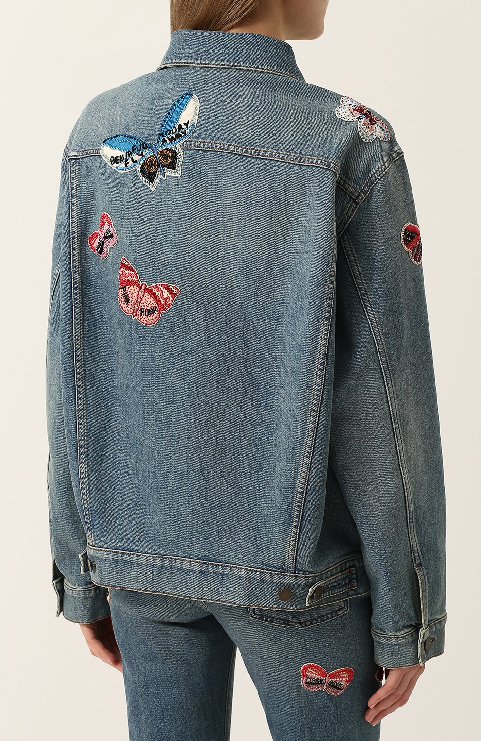Джинсовая куртка с потертостями и отделкой в виде бабочек VALENTINO, арт. PB3DC00Q/1LL, фото 4