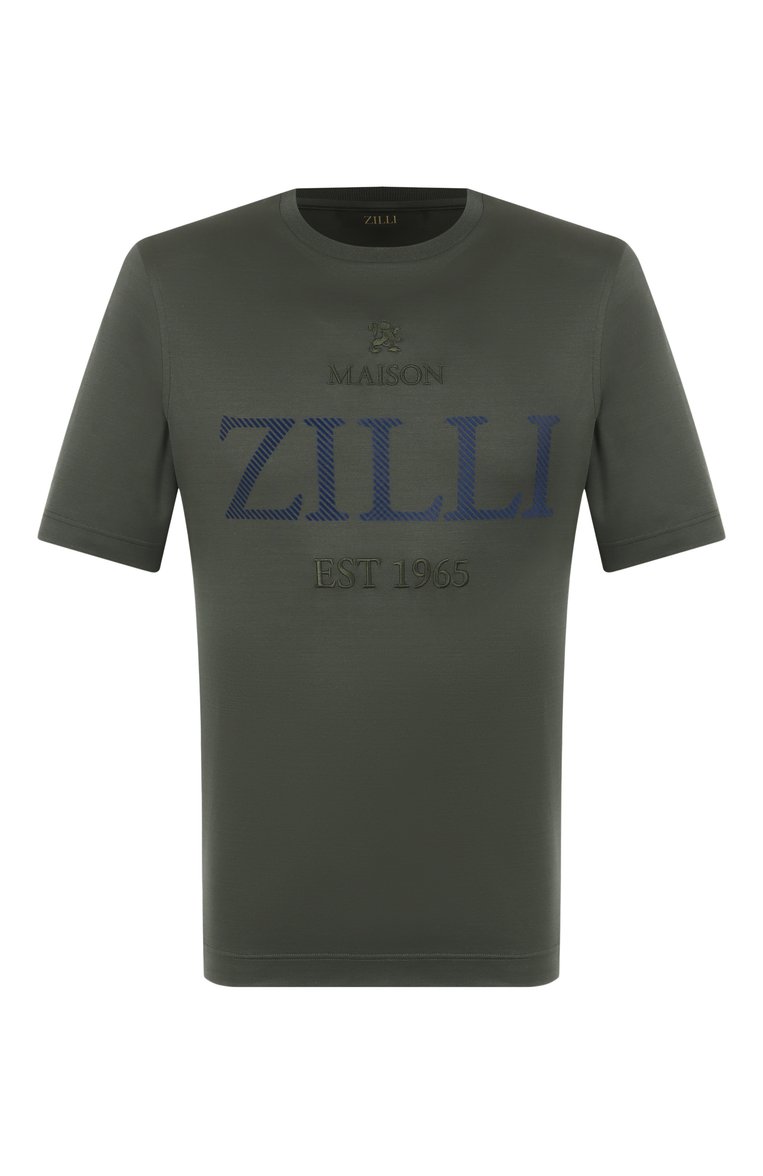 Мужская хлопковая футболка ZILLI темно-зеленого цвета, арт. TSR02AM0100VEST00 | Фото 1 (Материал внешний: Хлопок; Рукава: Короткие; Длина (для топов): Стандартные; Стили: Милитари, Кэжуэл; Мужское Кросс-КТ: Футболка-одежда; Принт: Без принта; Детали: Декор; Автоматизация ТО: Проставлено; Автоматизация состава: Проставлено)