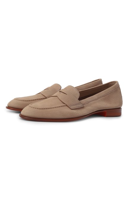 Женские пенни-лоферы из нубука SANTONI бежевого цвета, арт. WUSG59962HAFSPRX | Фото 1 (Драгоценные камни: Проставлено; Каблук высота: Низкий; Подошва: Плоская; Материал внутренний: Натуральная кожа; Материал внешний: Натуральная кожа; Материал сплава: Проставлено)