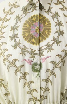 Женское хлопковое платье GIAMBATTISTA VALLI зеленого цвета, арт. 25SSPVCA5227-65PRI | Фото 6 (Материал сплава: Про�ставлено; Рукава: 3/4; Драгоценные камни: Проставлено; Женское Кросс-КТ: Платье-одежда; Случай: Повседневный; Длина Ж (юбки, платья, шорты): До колена; Стили: Кэжуэл; Материал внешний: Хлопок)
