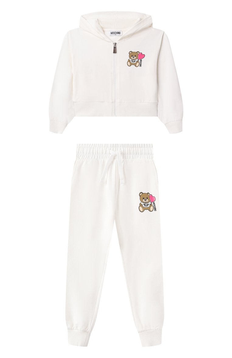Детская комплект из толстовки и брюк MOSCHINO молочного цвета, арт. HDK033/LDA00/4-8 | Фото 1 (Драгоценные камни: Проставлено; Рукава: Длинные; Материал сплава: Проставлено; Девочки Кросс-КТ: Костюмы-спорт; Тематический товар: Teddy Bear; Материал внешний: Хлопок; Ростовка одежда: 8 лет | 128 см, 6 лет | 116 см, 4 года | 104 см, 5 лет | 110 см)