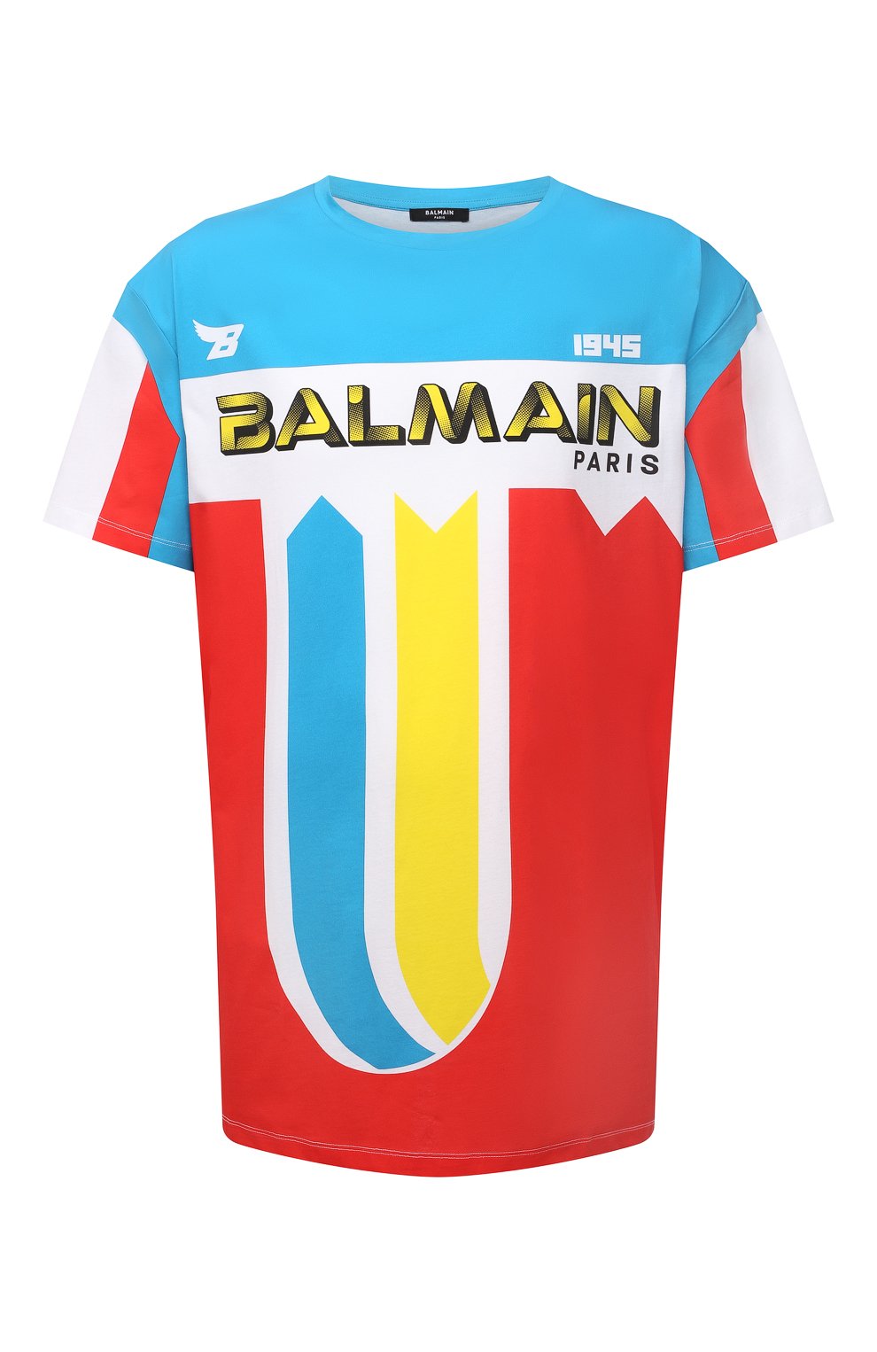 Хлопковая футболка BALMAIN разноцветного цвета по цене 54450 руб., арт. WH1EH000/G083, фото 1 Хлопковая футболка BALMAIN, арт. WH1EH000/G083, фото 1