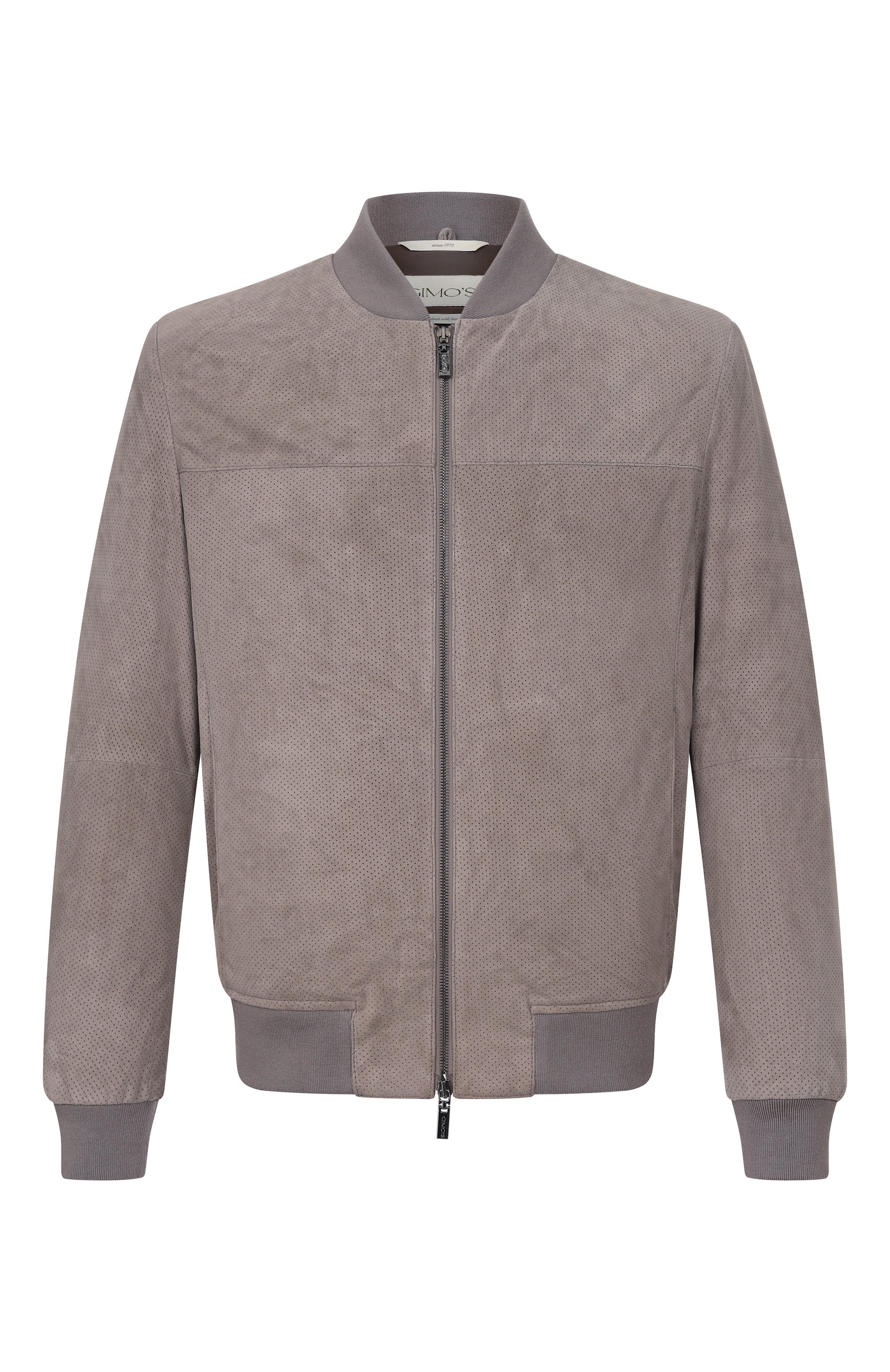 Замшевый бомбер GIMO'S серого цвета по цене 126000 руб., арт. 6S20.1.150.52F/YI, фото 1 Замшевый бомбер GIMO'S, арт. 6S20.1.150.52F/YI, фото 1