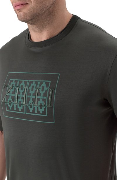 Хлопковая футболка ZILLI темно-зеленого цвета по цене 120000 руб., арт. TSR030M0100VZMRB0, фото 5 Хлопковая футболка ZILLI, арт. TSR030M0100VZMRB0, фото 5