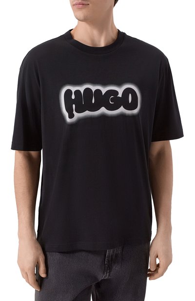 Хлопковая футболка HUGO BLUE черного цвета по цене 5495 руб., арт. 50549155, фото 3 Хлопковая футболка HUGO BLUE, арт. 50549155, фото 3