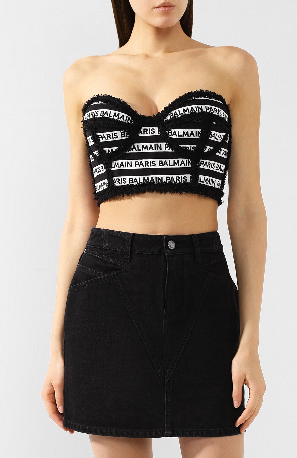 Хлопковый топ BALMAIN черно-белого цвета по цене 298000 руб., арт. RF10915/C057, фото 3 Хлопковый топ BALMAIN, арт. RF10915/C057, фото 3
