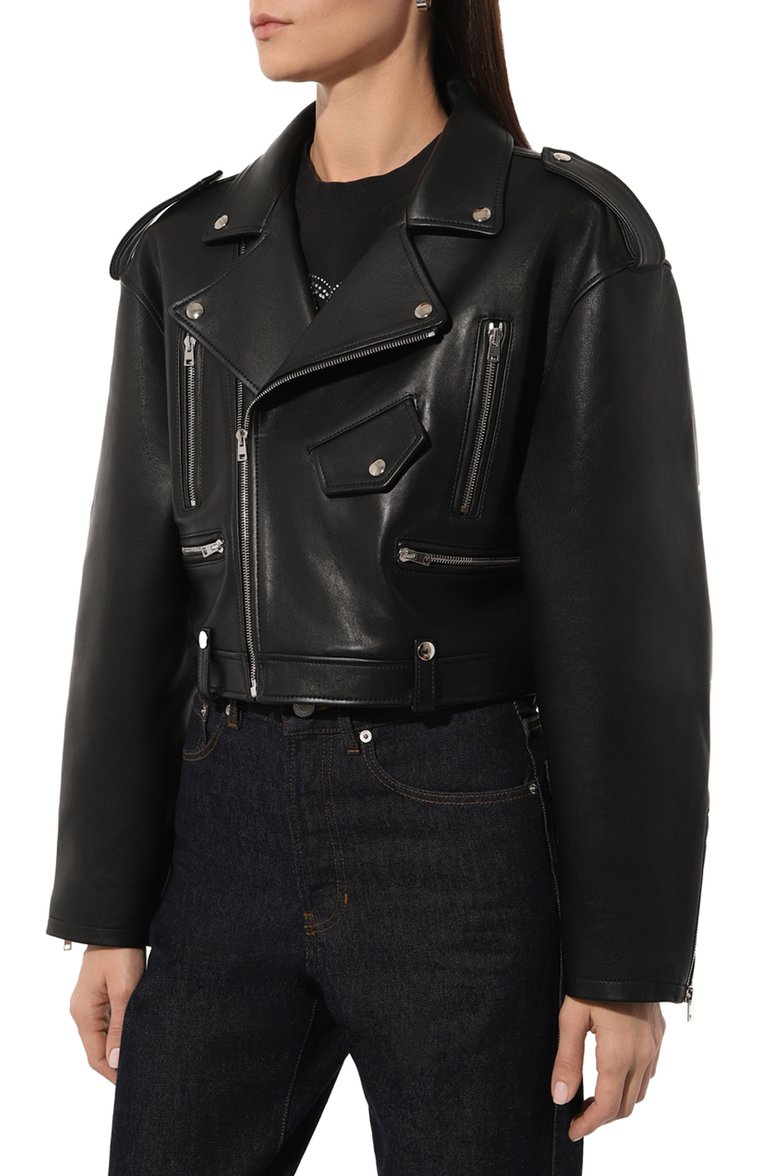 Женская кожаная куртка SASHAVERSE черного цвета, арт. CLT001/Leather.900/SS24 | Фото 3 (Длина (верхняя одежда): Короткие; Материал внешний: Натуральная кожа; Материал подклада: Вискоза; Рукава: Длинные; Кросс-КТ: Куртка, Легкие; Женское Кросс-КТ: Замша и кожа; Стили: Гранж)