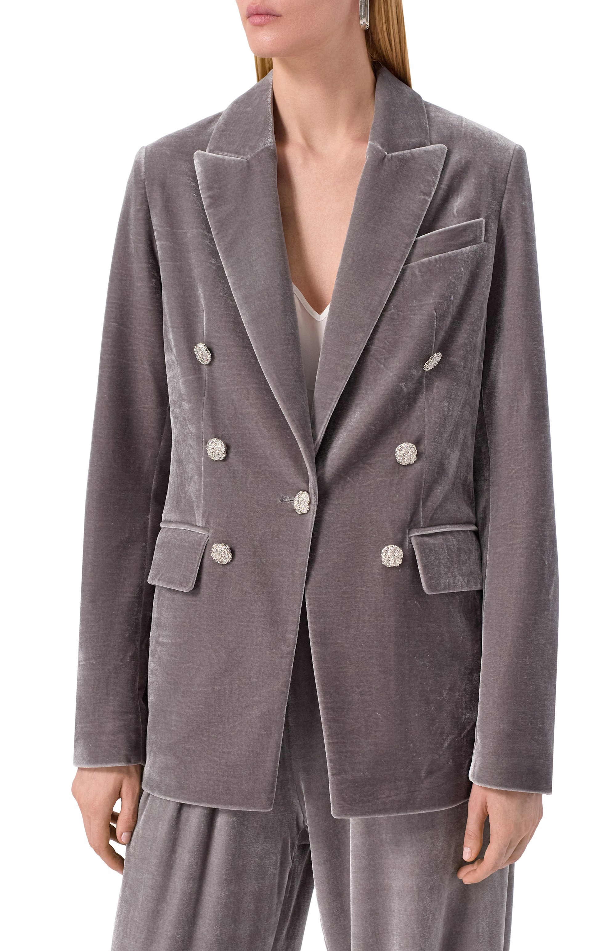 Бархатный жакет SEVEN LAB серого цвета по цене 33180 руб., арт. SSB.10.200.140, фото 3 Бархатный жакет SEVEN LAB, арт. SSB.10.200.140, фото 3