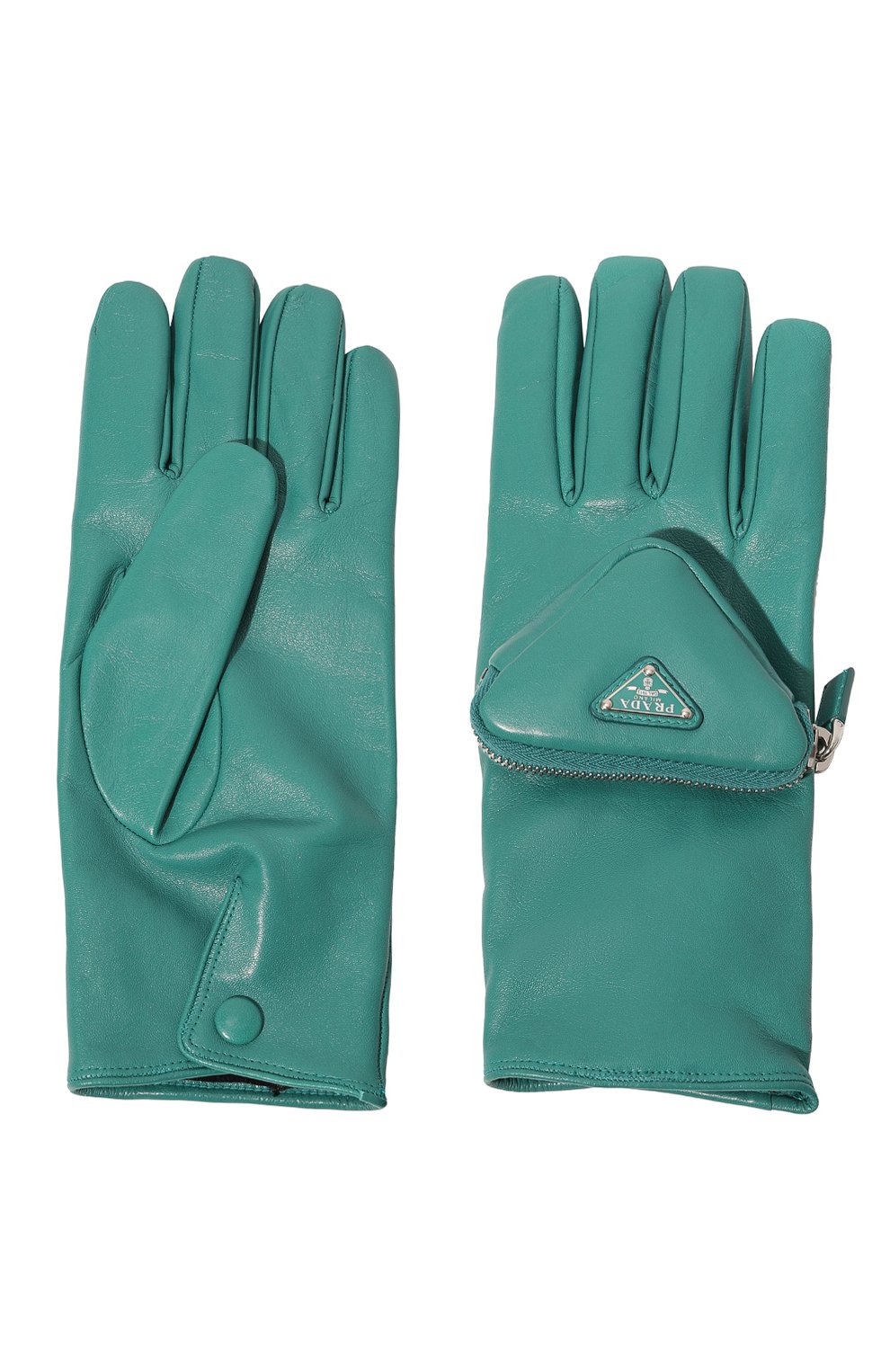 Кожаные перчатки PRADA бирюзового цвета по цене 92000 руб., арт. 2GG137-2DWZ-F0363, фото 2 Кожаные перчатки PRADA, арт. 2GG137-2DWZ-F0363, фото 2