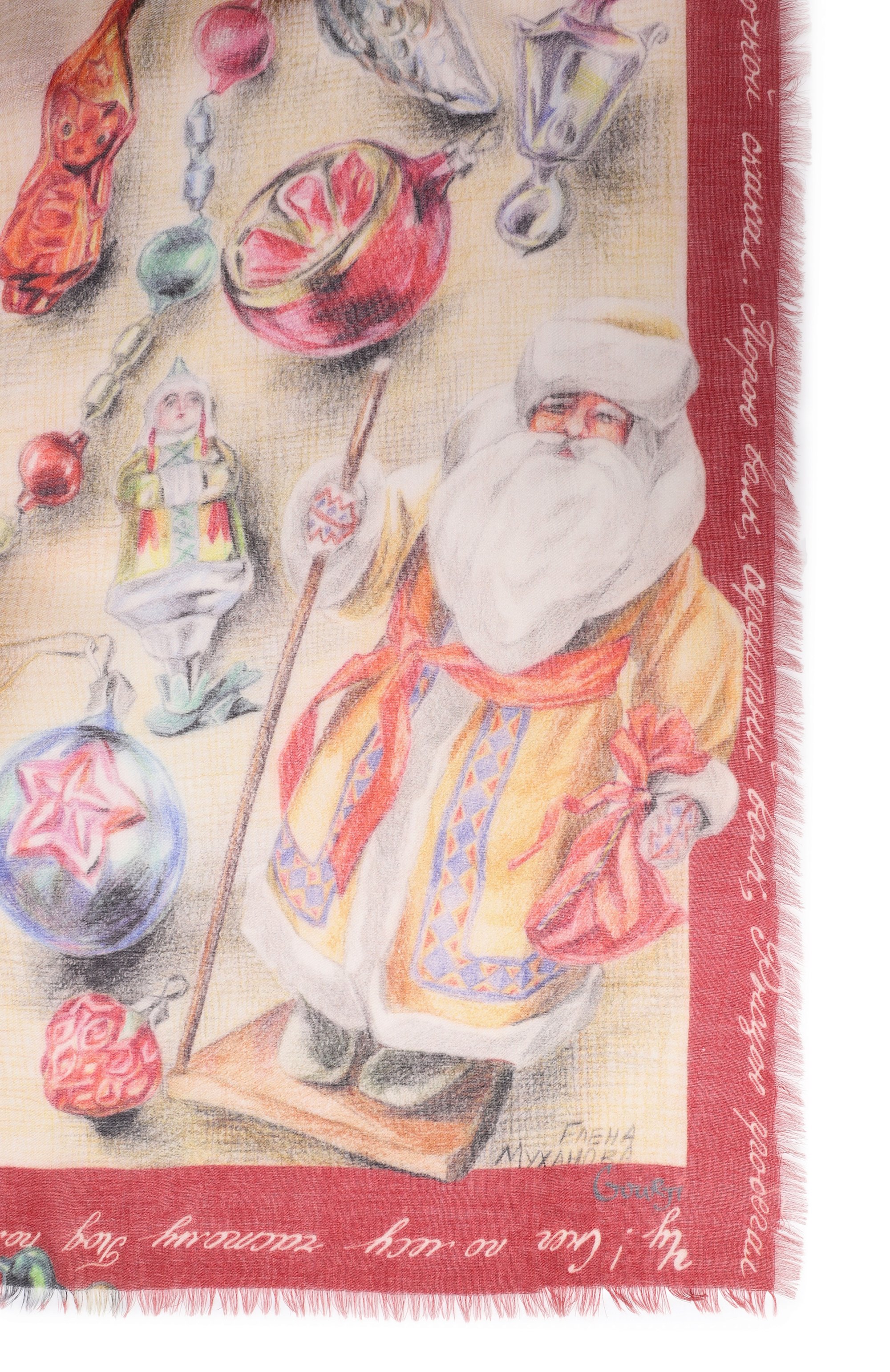 Шаль новогодние игрушки из кашемира и шерсти GOURJI, арт. 91245455/6251114, фото 4