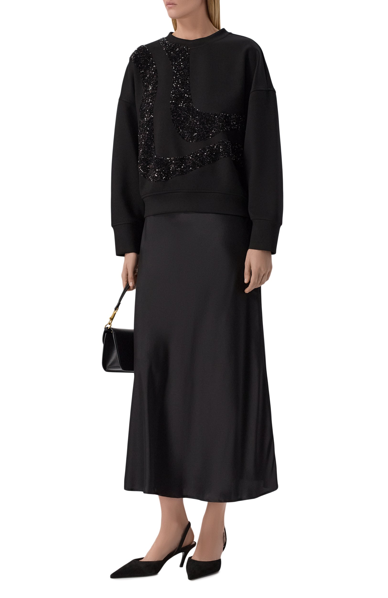 Свитшот с отделкой пайетками EMPORIO ARMANI черного цвета по цене 55850 руб., арт. EW004669/AF25807, фото 2 Свитшот с отделкой пайетками EMPORIO ARMANI, арт. EW004669/AF25807, фото 2
