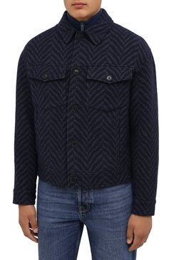 Мужская шерстяная куртка GIORGIO ARMANI темно-синего цвета, арт. 1WG0B065/T02S1 | Фото 3 (Длина (верхняя одежда): Короткие; Мужское Кросс-КТ: шерсть и кашемир; Материал внешний: Шерсть; Материал подклада: Синтетический материал; Стили: Кэжуэл; Кросс-КТ: Куртка; Рукава: Длинные; Драгоценные камни: Проставлено; Материал сплава: Проставлено)