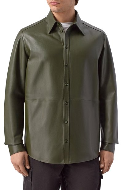 Кожаная рубашка DOLCE & GABBANA темно-зеленого цвета по цене 413500 руб., арт. G5NP9L/HULFY, фото 3 Кожаная рубашка DOLCE & GABBANA, арт. G5NP9L/HULFY, фото 3