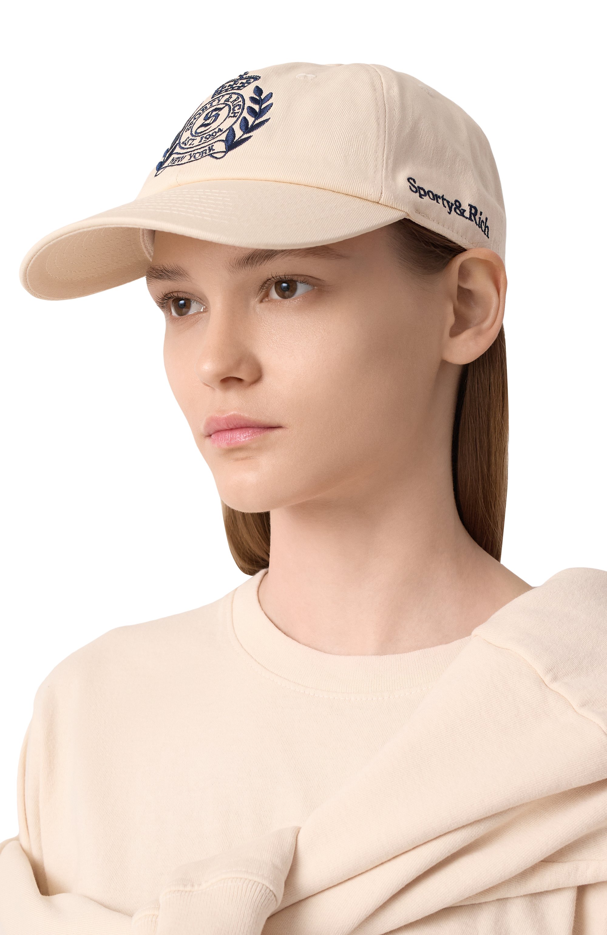 Хлопковая бейсболка SPORTY AND RICH кремового цвета по цене 8755 руб., арт. AC040606241CR01, фото 2 Хлопковая бейсболка SPORTY AND RICH, арт. AC040606241CR01, фото 2