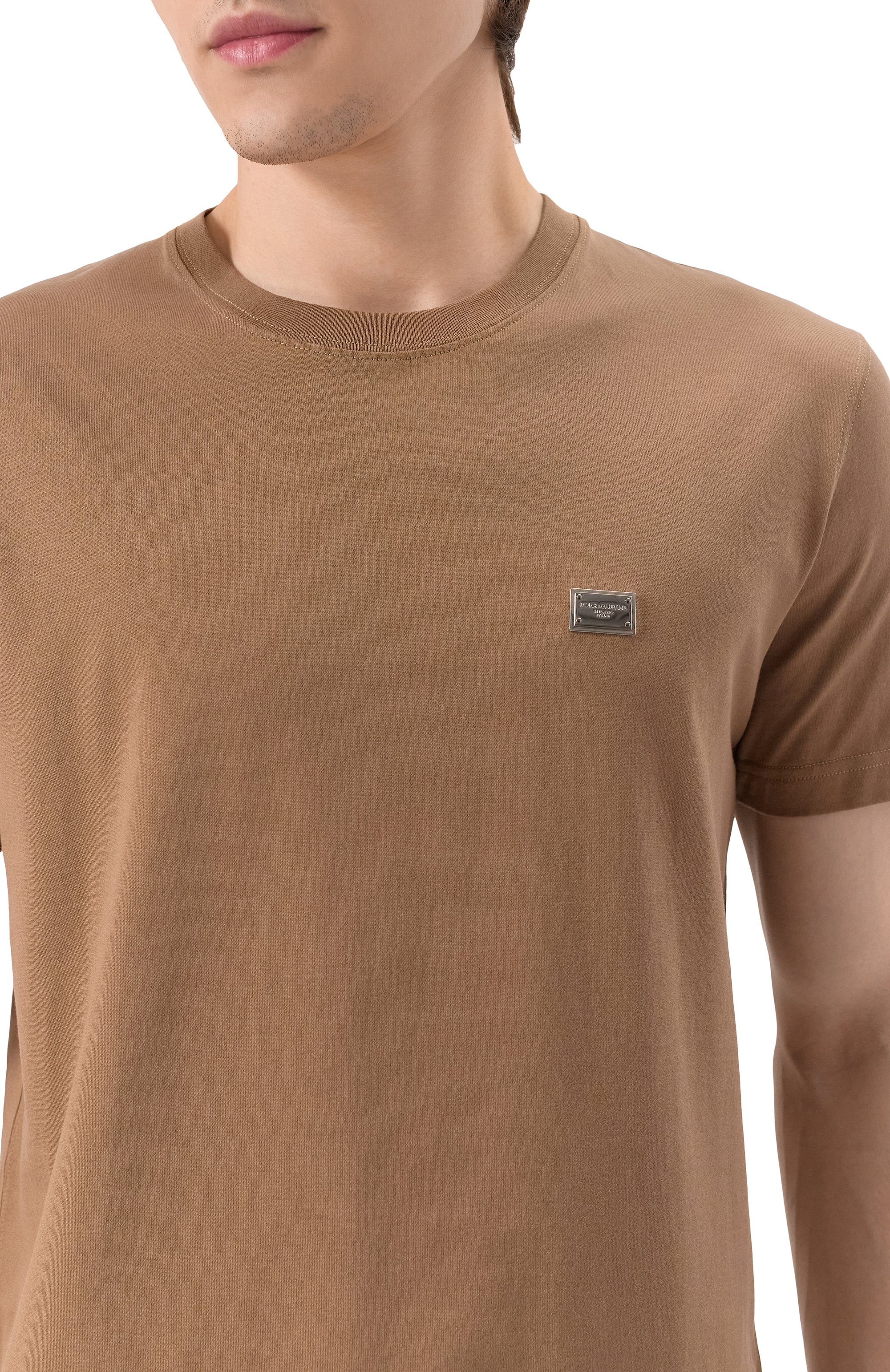Хлопковая футболка DOLCE & GABBANA коричневого цвета по цене 61550 руб., арт. G8RN8T/G7N7A, фото 5 Хлопковая футболка DOLCE & GABBANA, арт. G8RN8T/G7N7A, фото 5