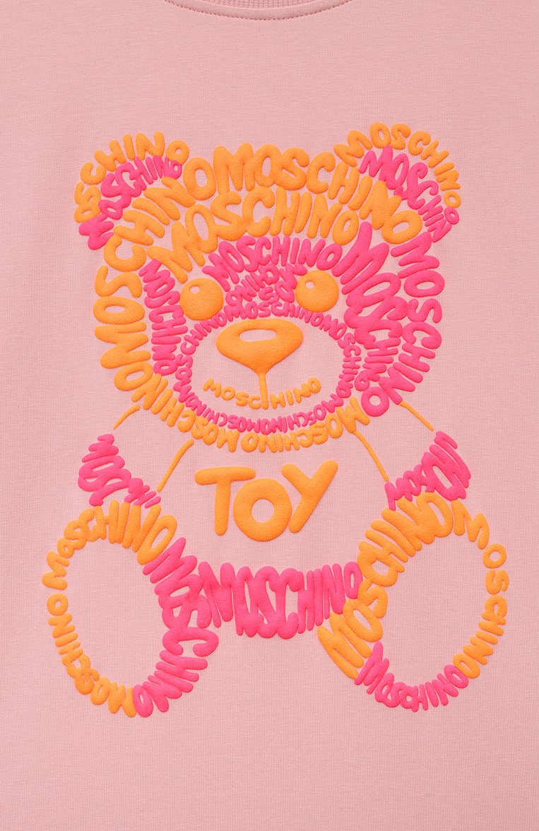 Детское хлопковое платье MOSCHINO светло-розового цвета, арт. HDV0CP/LBA00/10 | Фото 3 (Рукава: Короткие; Материал внешний: Хлопок; Девочки Кросс-КТ: Платье-одежда; Случай: Повседневный)