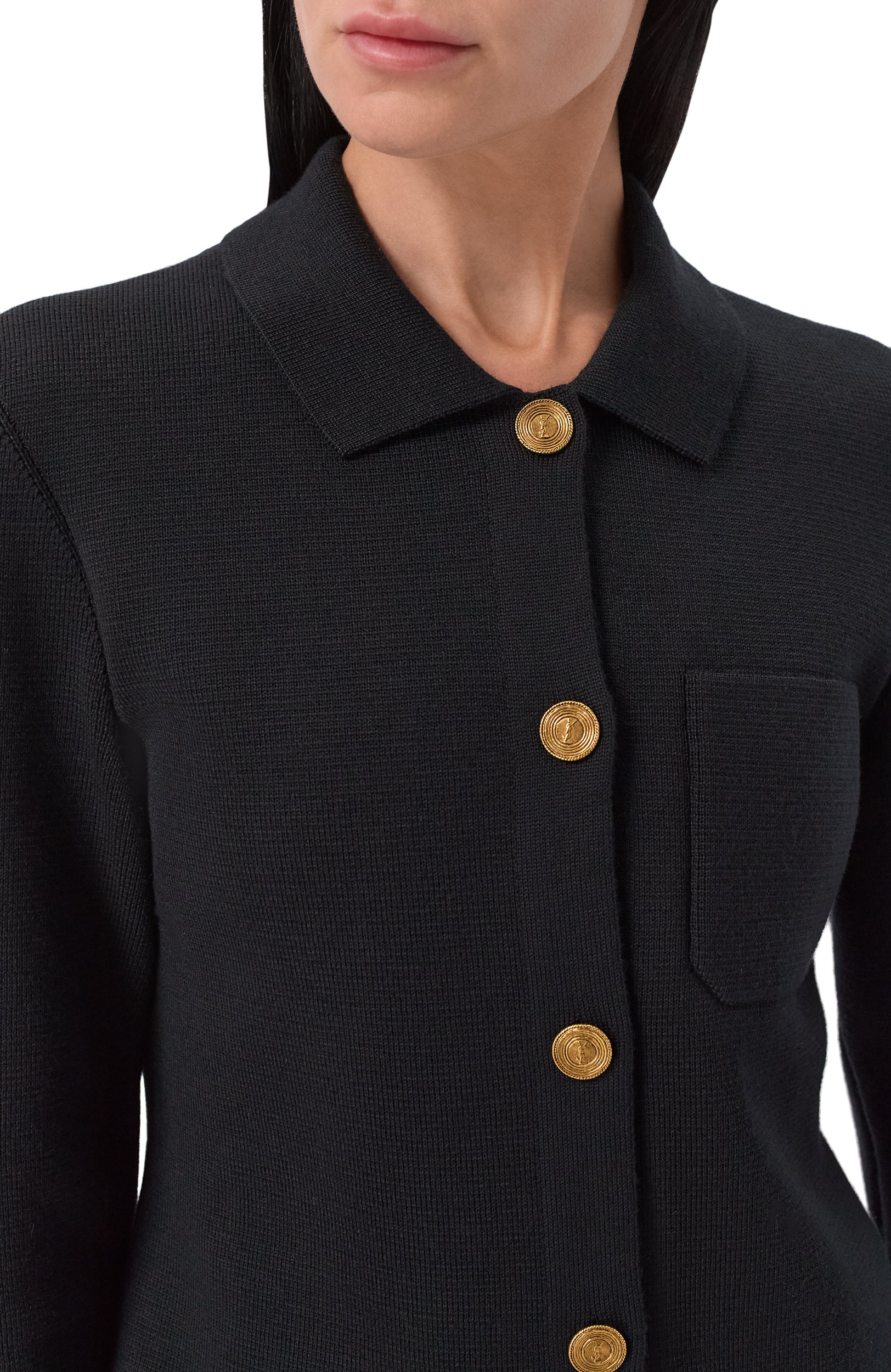 Шерстяной кардиган SAINT LAURENT черного цвета по цене 291500 руб., арт. A0044Z/Y76TR, фото 5 Шерстяной кардиган SAINT LAURENT, арт. A0044Z/Y76TR, фото 5