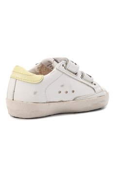 Детские кожаные кеды superstar GOLDEN GOOSE DELUXE BRAND белого цвета, арт. GJF00111.F002828 | Фото 3 (Материал внешний: Кожа; Девочки Кросс-КТ: Обувь-низкие; Материал внутренний: Натуральная кожа; Материал сплава: Проставлено; Нос: Не проставлено; Кросс-КТ: велькро; Длина стельки: 11,5, 12, 13, 14, 15, 15,5, 16, 17)