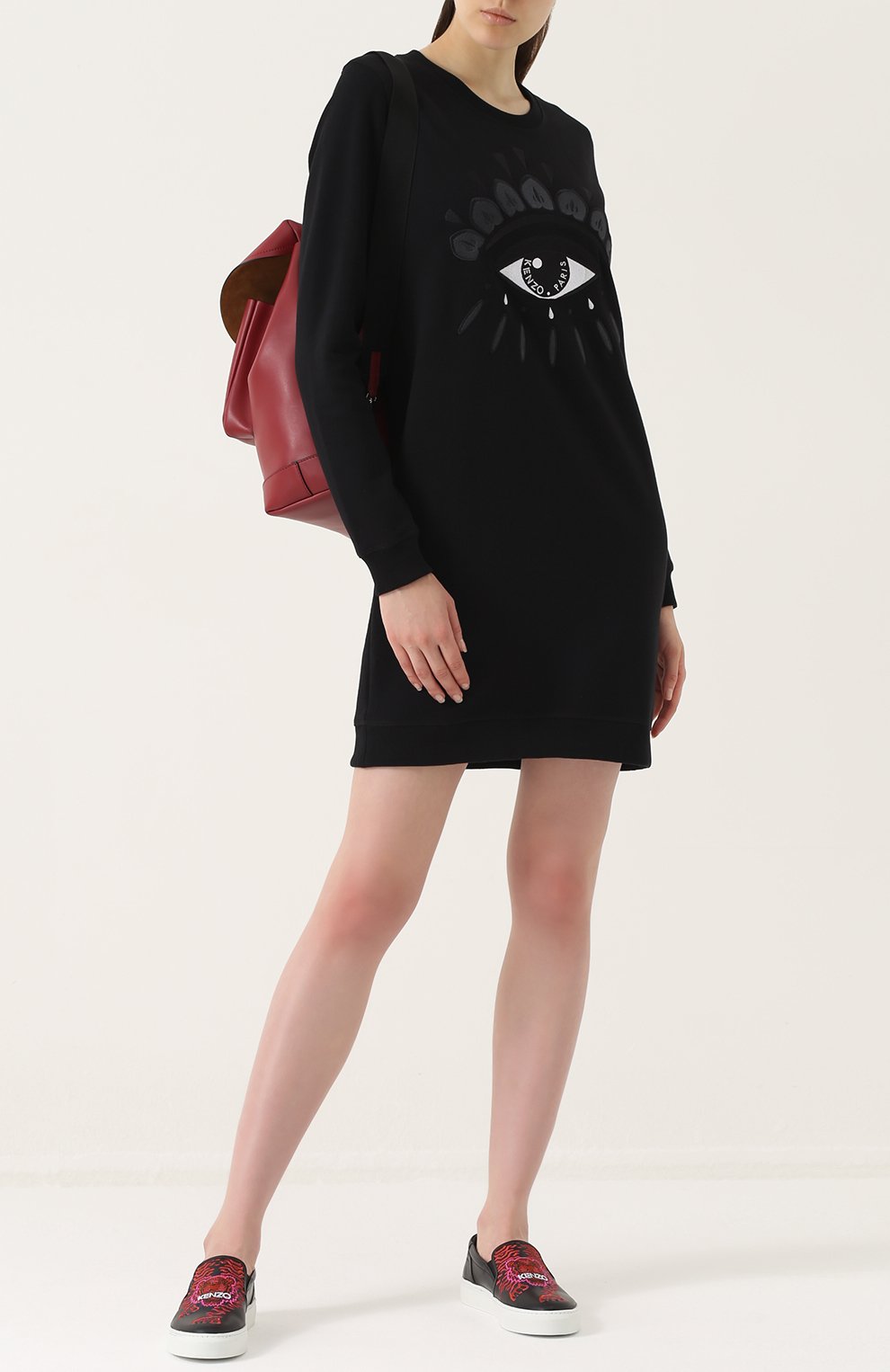 Хлопковое платье-толстовка с декоративной отделкой KENZO, арт. F762R08374XC, фото 2