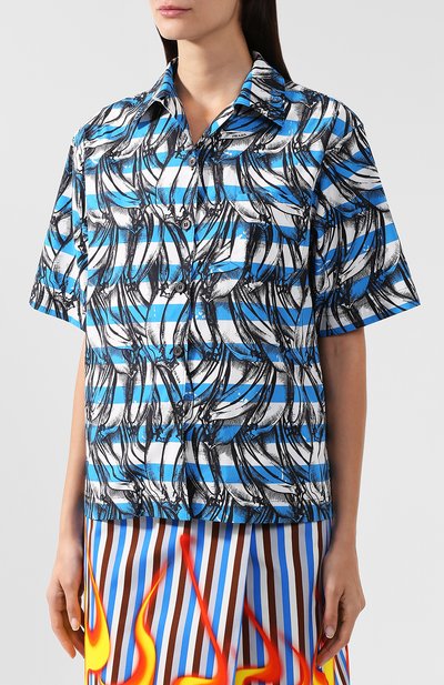 Хлопковая блуза с укороченным рукавом и принтом PRADA, арт. P433B-1SG4-F0013, фото 3