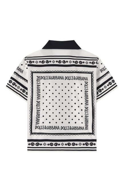 Детская хлопковая рубашка DOLCE & GABBANA черно-белого цвета, арт. L44S10/FI5KQ/2-6 | Фото 2 (Драгоценные камни: Проставлено; Рукава: Короткие; Материал сплава: Проставлено)
