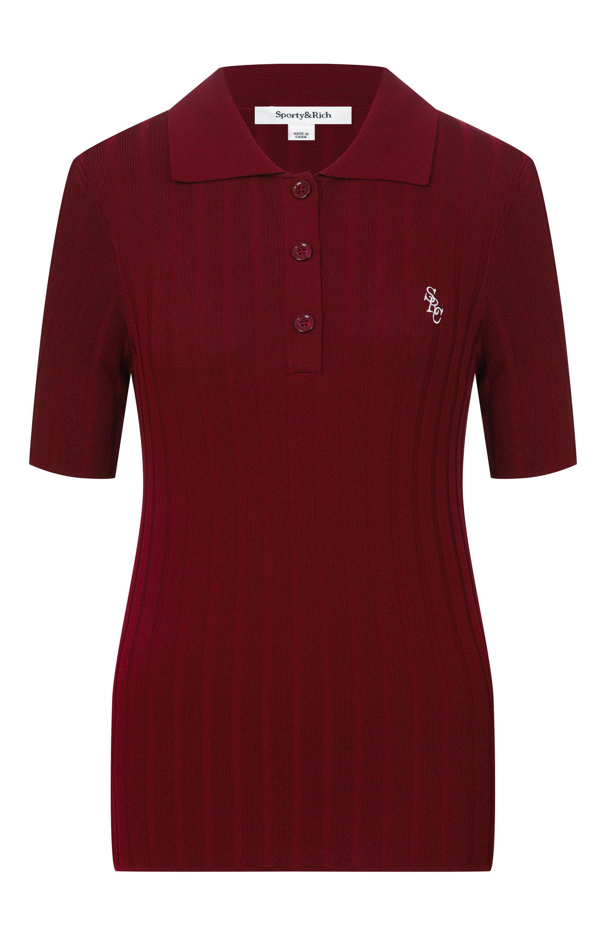 Поло из вискозы SPORTY AND RICH бордового цвета по цене 28600 руб., арт. WS06975326RE02, фото 1 Поло из вискозы SPORTY AND RICH, арт. WS06975326RE02, фото 1