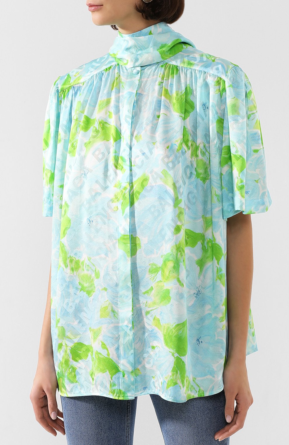 Шелковая блузка BALENCIAGA зеленого цвета по цене 119000 руб., арт. 602571/TILE8, фото 3 Шелковая блузка BALENCIAGA, арт. 602571/TILE8, фото 3