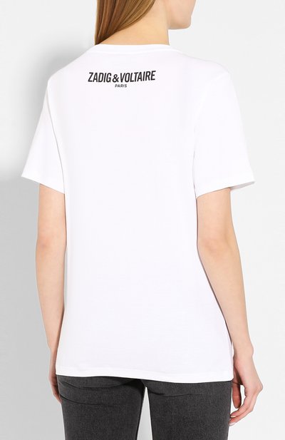 Хлопковая футболка ZADIG AND VOLTAIRE белого цвета по цене 8780 руб., арт. PWGTR1801F, фото 4 Хлопковая футболка ZADIG AND VOLTAIRE, арт. PWGTR1801F, фото 4