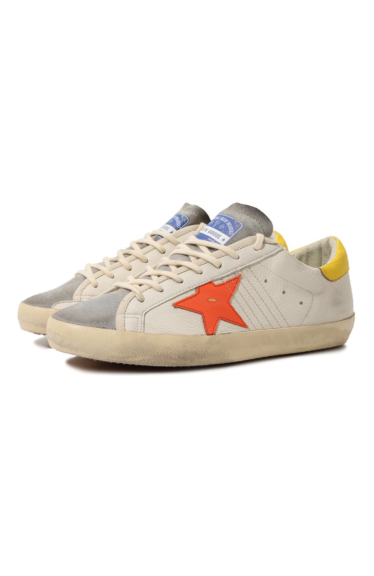 Мужские кожаные кеды superstar GOLDEN GOOSE DELUXE BRAND светло-бежевого цвета, арт. GMF00101.F004804 | Фото 1 (Материал внутренний: Натуральная кожа, Текстиль; Материал сплава: Проставлено; Стили: Классический; Материал утеплителя: Без утеплителя; Подошва: Плоская; Драгоценные камни: Проставлено)