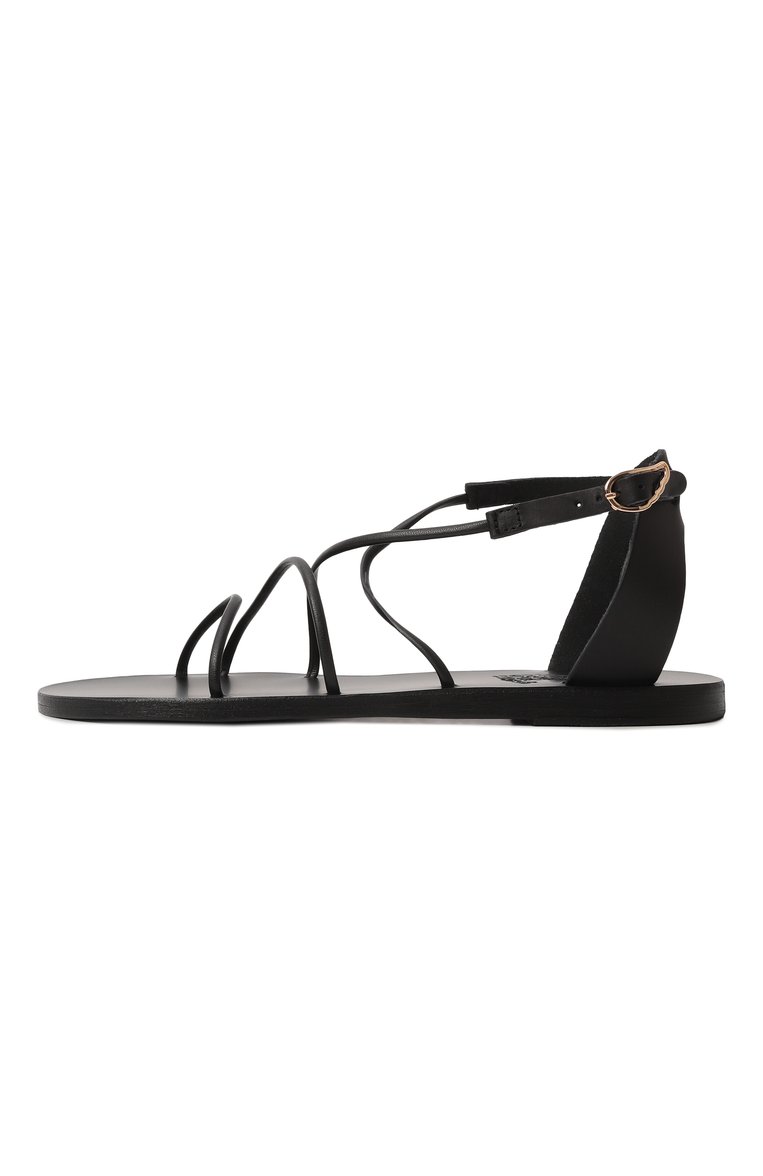 Женские кожаные сандалии meloivia ANCIENT GREEK SANDALS черного цвета, арт. MEL0IVIA/PLATINUM | Фото 4 (Драгоценные камни: Проставлено; Подошва: Плоская; Материал сплава: Проставлено; Каблук высота: Низкий; Материал внешний: Натуральная кожа)