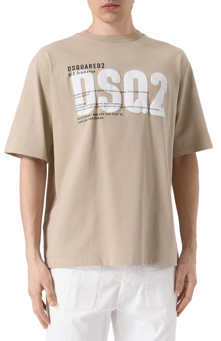 Мужская хлопковая футболка DSQUARED2 бежевого цвета, арт. S74GD1412/D20033 | Фото 3 (Рукава: Короткие; Длина (для топов): Стандартные; Стили: Кэжуэл; Принт: С принтом; Материал внешний: Хлопок; Мужское Кросс-КТ: Футболка-одежда; Кросс-КТ: Джерси)