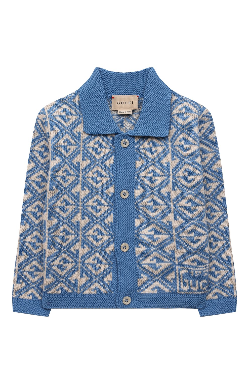 Кардиган из хлопка и шерсти GUCCI голубого цвета по цене 61850 руб., арт. 671172/XKB6G, фото 1 Кардиган из хлопка и шерсти GUCCI, арт. 671172/XKB6G, фото 1