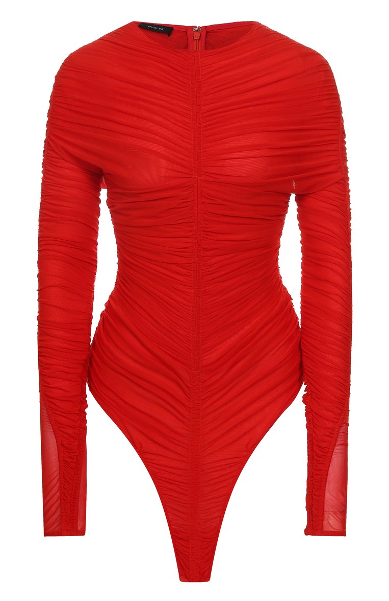 Женское боди MUGLER красного цвета, арт. 25P3B00262595 | Фото 1 (Рукава: Длинные; Женское Кросс-КТ: Боди-одежда; Стили: Кэжуэл; Кросс-КТ: костюм; Материал внешний: Синтетический материал)