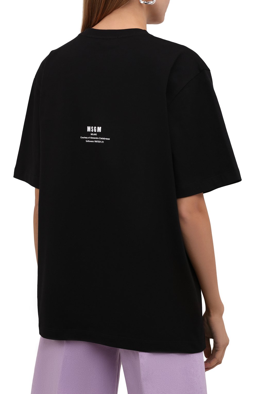 Хлопковая футболка MSGM черного цвета по цене 17600 руб., арт. 3142MDM197 217798, фото 4 Хлопковая футболка MSGM, арт. 3142MDM197 217798, фото 4