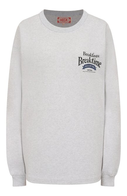 Женский хлопковый свитшот AECA WHITE серого цвета, арт. AWCMSSBBTTLST001A2.LIGHT GREY (L) | Фото 1 (Рукава: Длинные; Длина (для топов): Удлиненные; Автоматизация состава: Проставлено; Автоматизация ТО: Проставлено; Материал внешний: Хлопок)