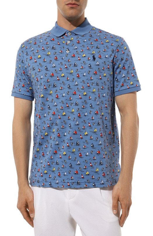 Хлопковое поло Polo Ralph Lauren Голубой, фото 3