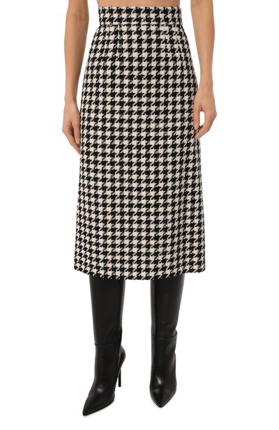 Юбка из шерсти и хлопка DOLCE & GABBANA черно-белого цвета по цене 95500 руб., арт. F4CYRT/FQ3F0, фото 3 Юбка из шерсти и хлопка DOLCE & GABBANA, арт. F4CYRT/FQ3F0, фото 3