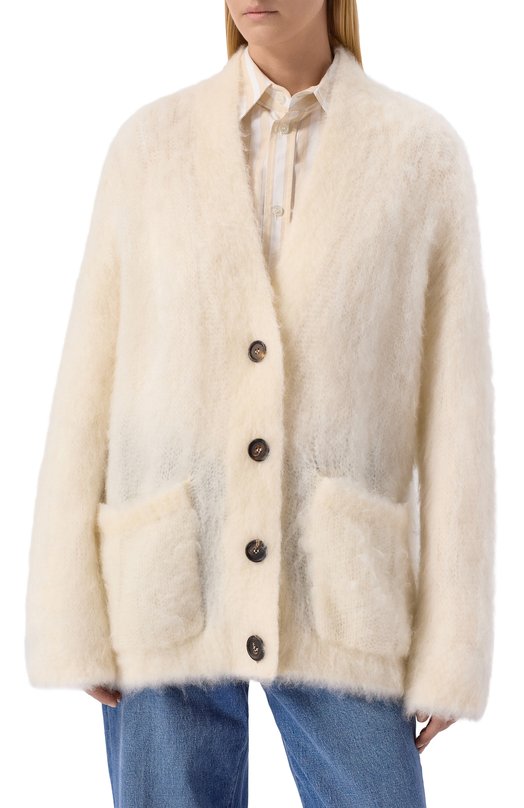 Кардиган из кашемира и шелка Brunello Cucinelli MLD346106 Кремовый  MLD346106 Фото 3