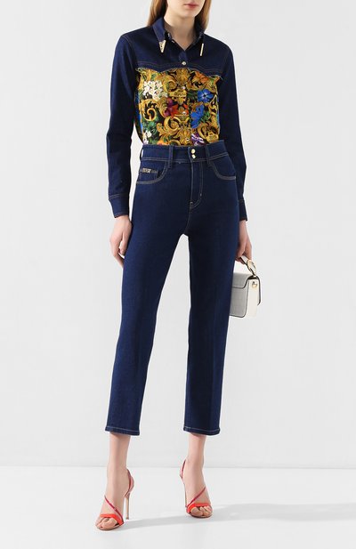 Джинсовая блузка VERSACE JEANS COUTURE разноцветного цвета по цене 38050 руб., арт. B0HVA615-VDP215/S0650, фото 2 Джинсовая блузка VERSACE JEANS COUTURE, арт. B0HVA615-VDP215/S0650, фото 2
