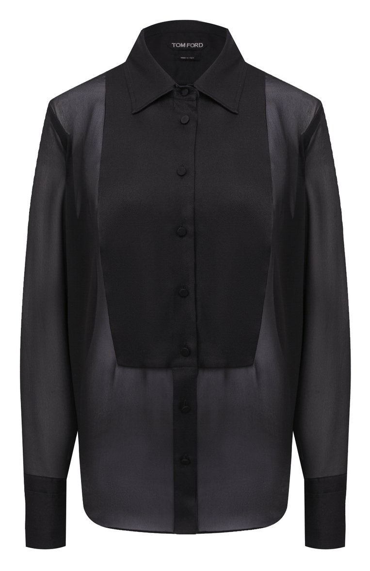 Женская шелковая блузка TOM FORD черного цвета, арт. CA3165-FAX058 | Фото 1 (Длина (для топов): Стандартные; Материал внешний: Шелк; Принт: Без принта; Рукава: Длинные; Стили: Классический; Женское Кросс-КТ: Блуза-одежда; Региональные ограничения белый список (Axapta Mercury): RU)