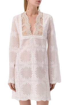 Женское платье GIAMBATTISTA VALLI белого цвета, арт. 25SSPVCL5223-25BR0 | Фото 3 (Материал сплава: Проставлено; Длина Ж (юбки, платья, шорты): Мини; Драгоценные камни: Проставлено; Рукава: Длинные; Женское Кросс-КТ: Платье-одежда; Случай: Повседневный; Стили: Кэжуэл; Материал внешний: Хлопок, Синтетический материал)