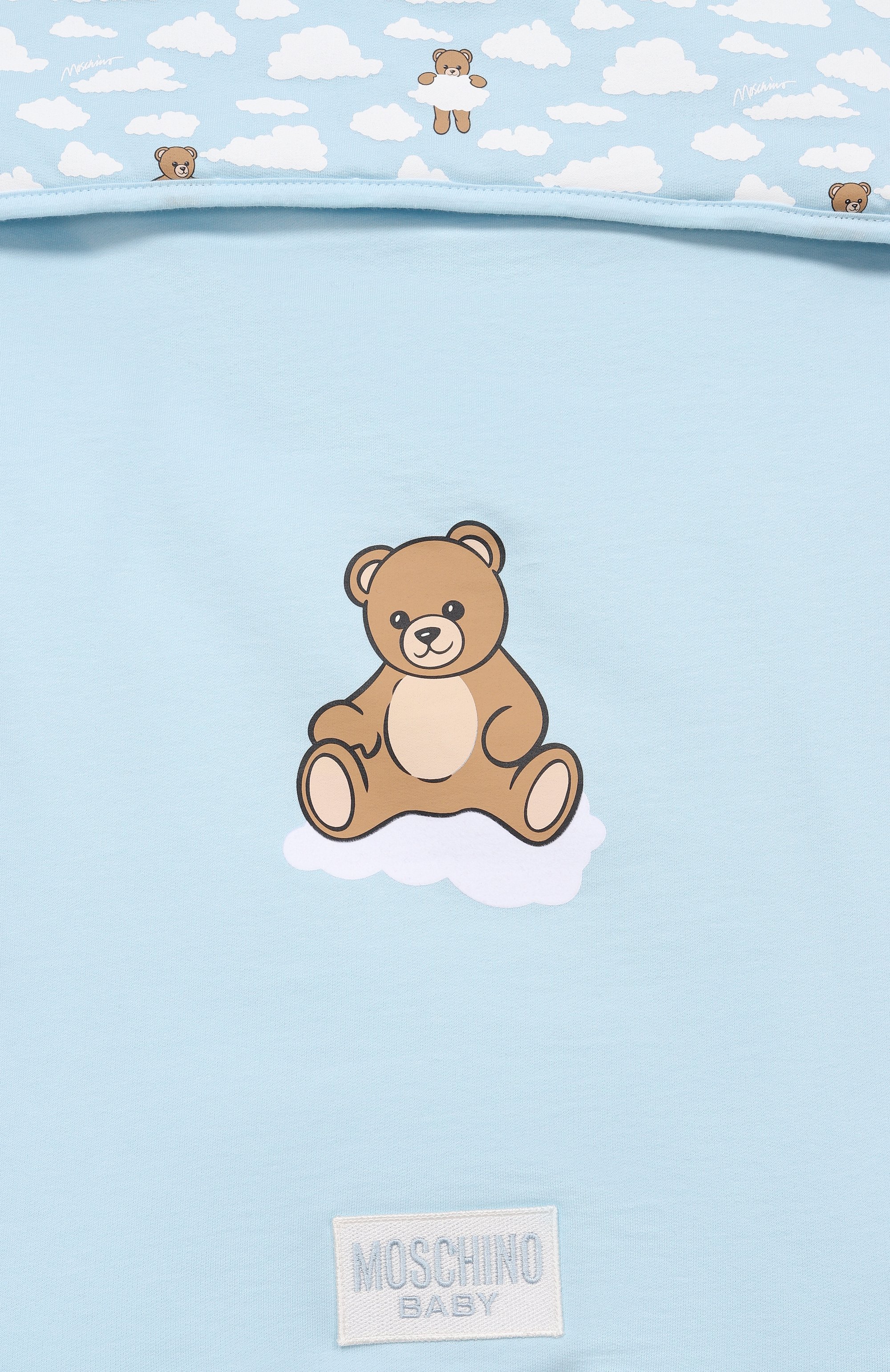 Хлопковый конверт MOSCHINO голубого цвета по цене 28050 руб., арт. M0E00P/LCA19, фото 3 Хлопковый конверт MOSCHINO, арт. M0E00P/LCA19, фото 3