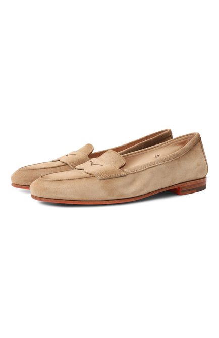 Женские замшевые пенни-лоферы SANTONI бежевого цвета, арт. WUNG71031SA4SAEA | Фото 1 (Подошва: Плоская; Драгоценные камни: Проставлено; Материал внутренний: Натуральная кожа; Материал сплава: Проставлено; Материал внешний: Натуральная кожа; Каблук высота: Низкий)