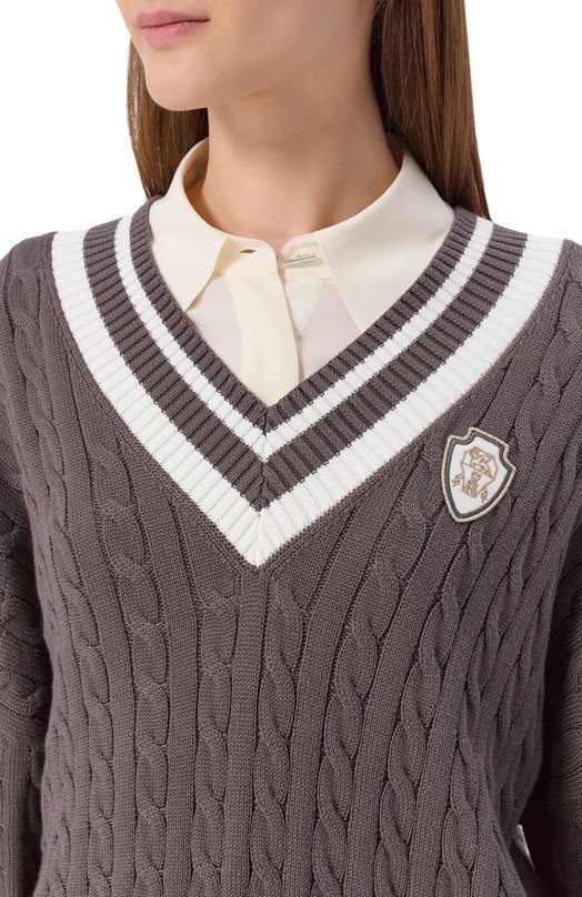 Хлопковый свитер Brunello Cucinelli M19756512 Коричневый  M19756512 Фото 5