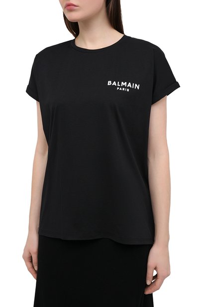 Хлопковая футболка BALMAIN черного цвета по цене 26200 руб., арт. VF11351/B013, фото 3 Хлопковая футболка BALMAIN, арт. VF11351/B013, фото 3
