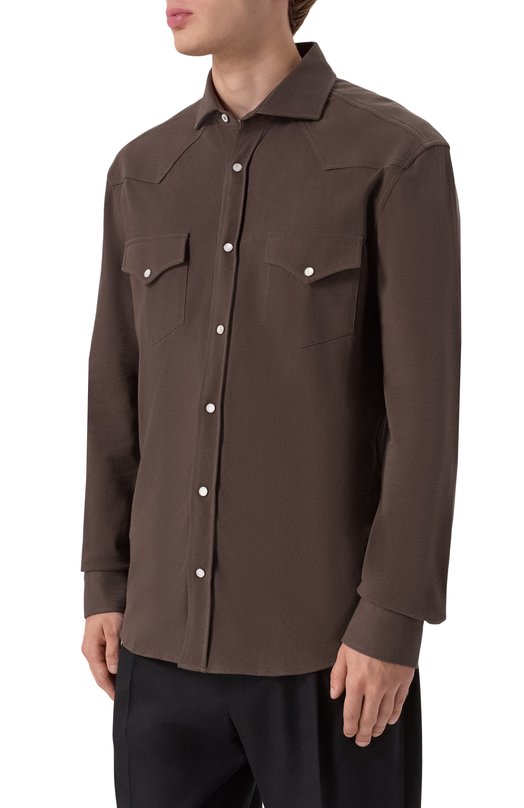 Хлопковая рубашка Brunello Cucinelli ME8546666 Коричневый  ME8546666 Фото 3