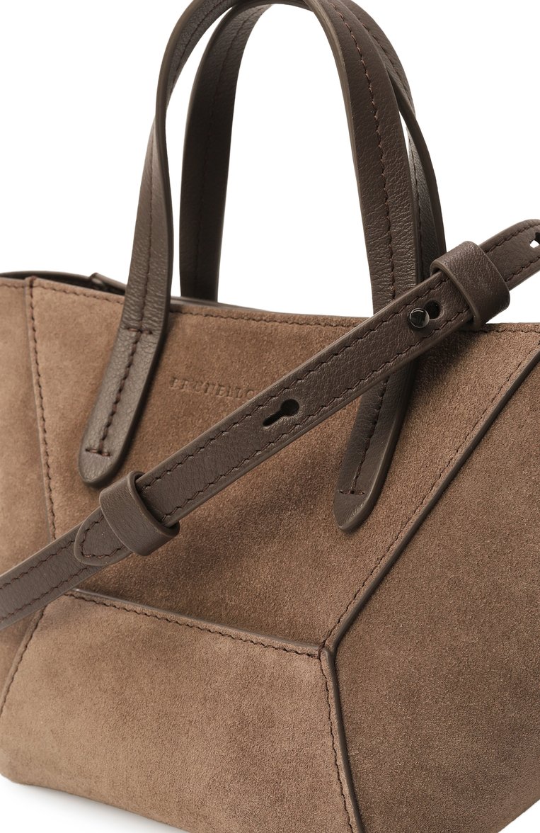 Женская сумка bc duo mini BRUNELLO CUCINELLI коричневого цвета, арт. MBDLD2675 | Фото 3 (Ремень/цепочка: На ремешке; Материал: Натуральная кожа, Натуральная замша; Автоматизация ТО: Проставлено; Автоматизация состава: Проставлено; Размер: mini)